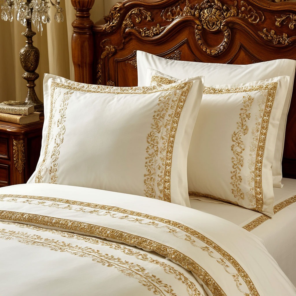 Royal Heritage collection featuring ivory Egyptian cotton with gold embroidery